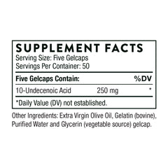 Ingredients list and Supplement Facts for Thorne Undecylenic Acid