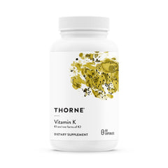 THORNE Vitamin K supplement bottle label showing K1 and K2 (MK-4/MK-7) - 60 servings