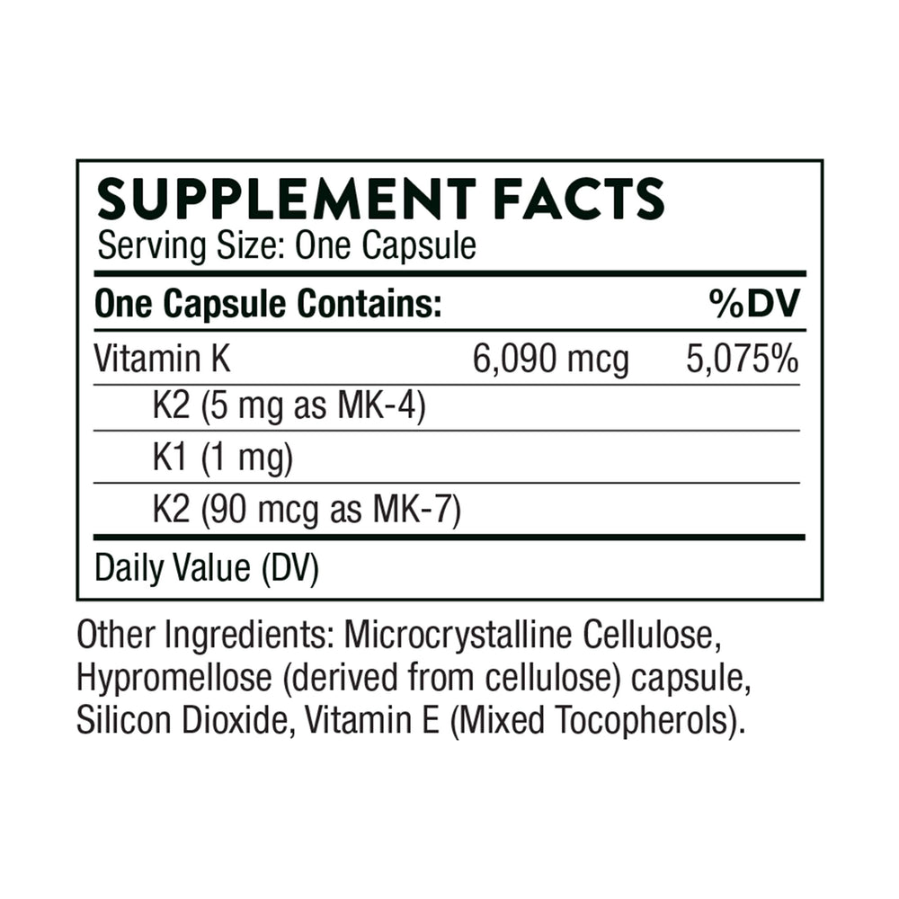 THORNE Vitamin K product packaging and bottle on white background