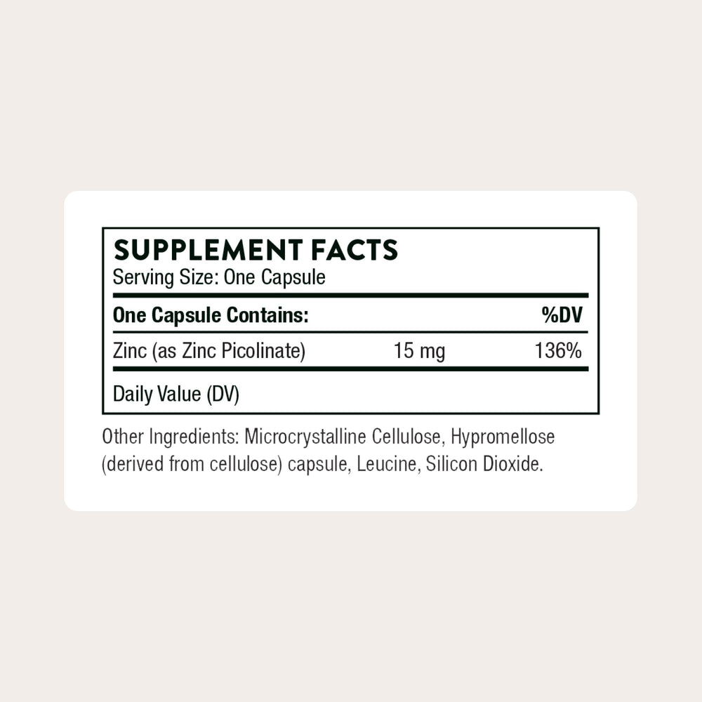 Close-up view of zinc capsules in the bottle