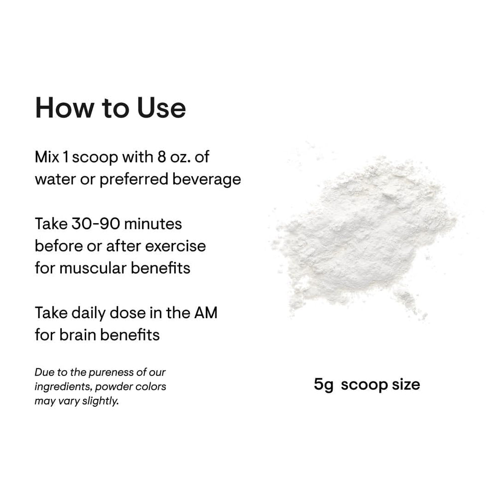 Back view of THORNE Creatine Monohydrate Powder bottle showing dosage and usage