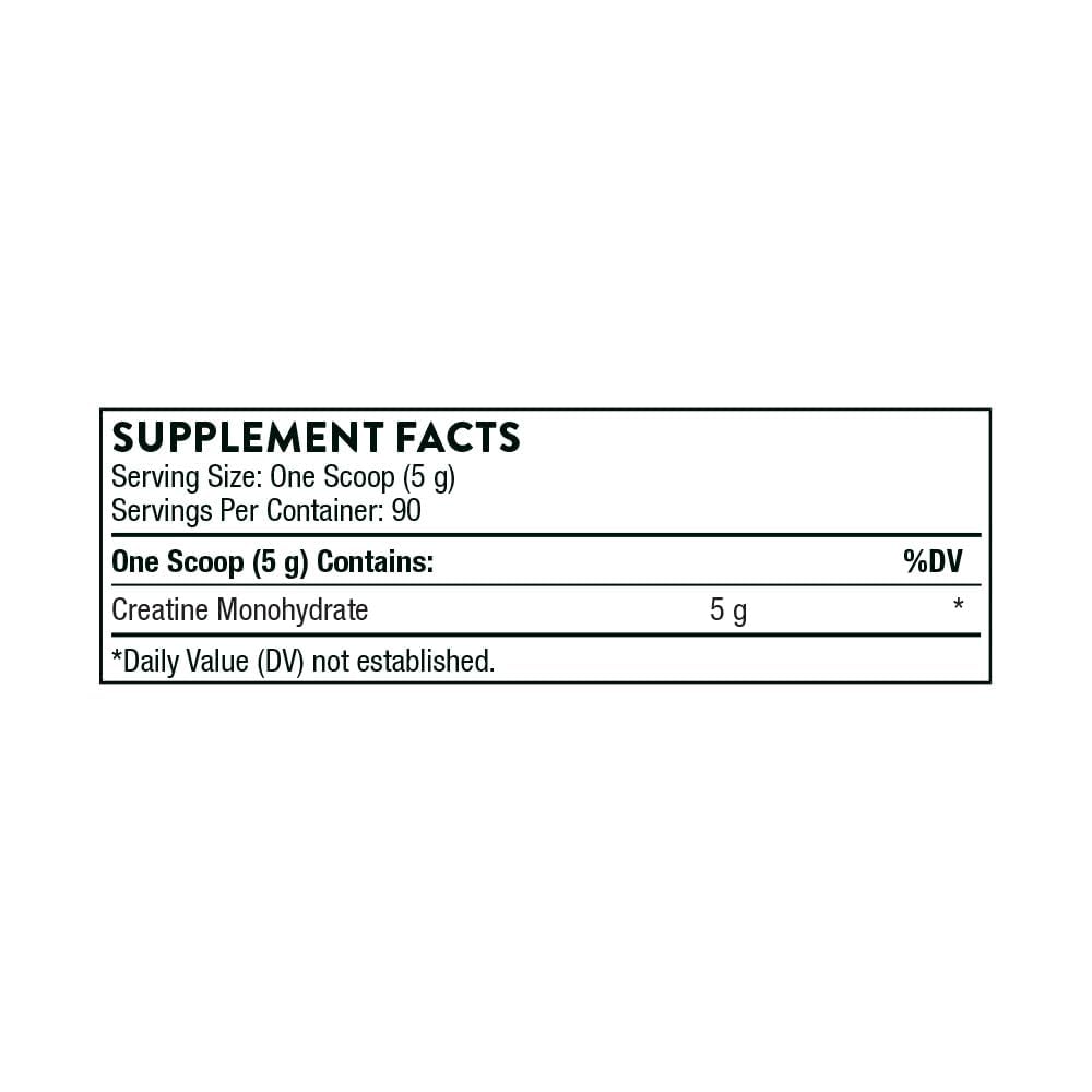 Close-up of product label on THORNE Creatine Monohydrate Powder