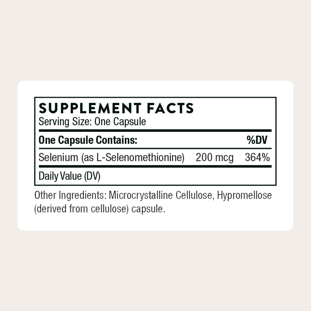 Close-up of Thorne Selenium 200 mcg capsules