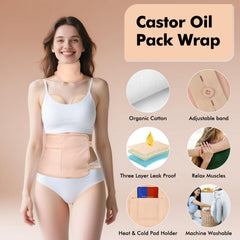 Three-layer reusable castor oil pack wrap with barrier film