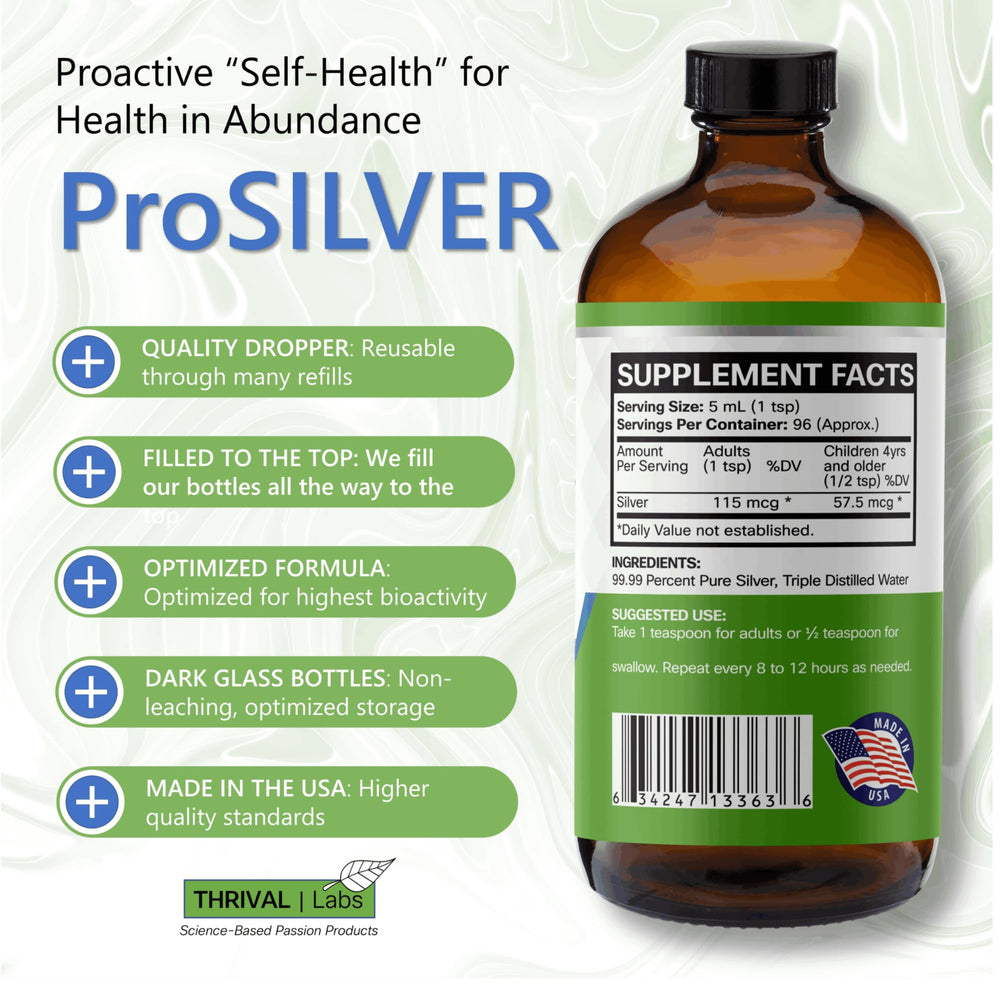 Label detail showing Thrival Labs Ionic Colloidal Silver 20 PPM
