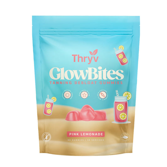 Front view of Thryv UVBites Tanning Gummies bottle