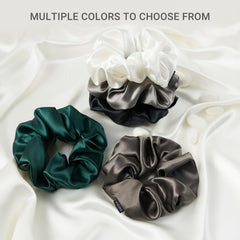 THXSILK Champagne silk scrunchie on head for comfortable styling
