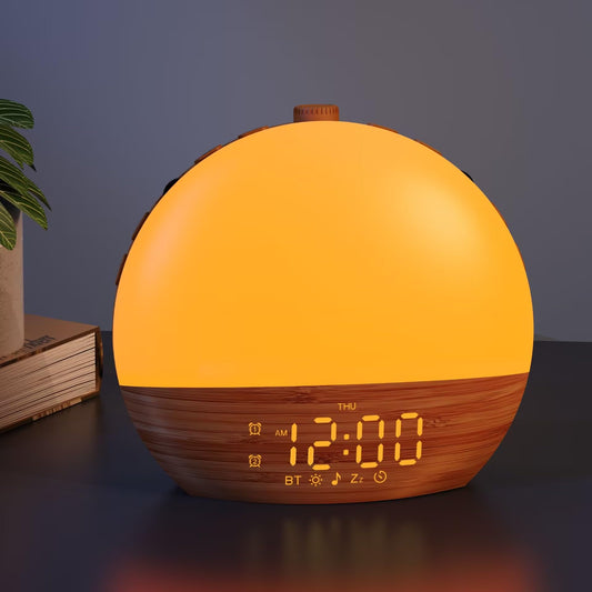 Thybro Sunrise alarm clock front view with gentle glow for calm mornings