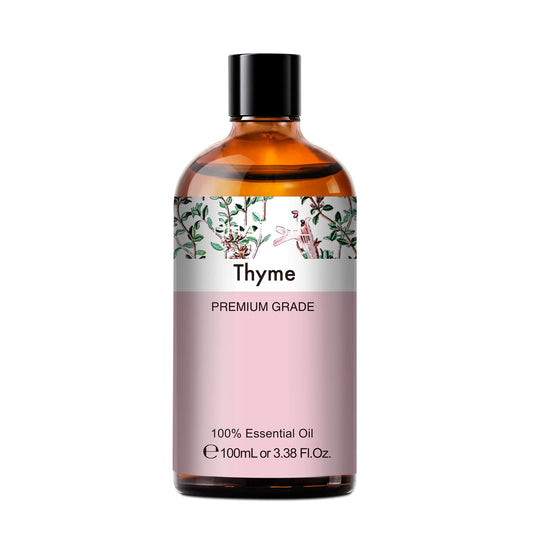 Thyme essential oil in 100ml amber bottle with built-in dropper