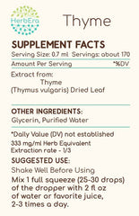 Glycerin and distilled water ingredients listed for the thyme extract