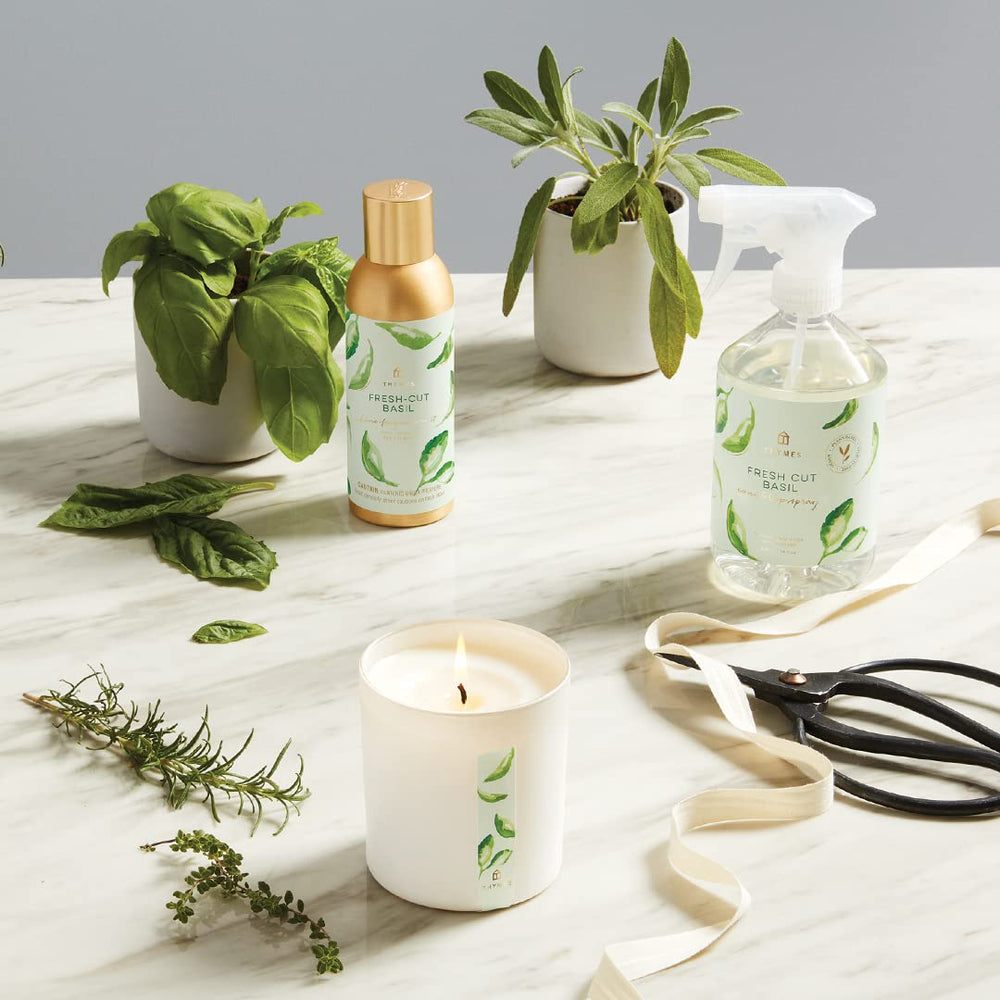 Lifestyle shot of Thymes Fresh-Cut Basil mist in a home setting