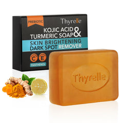 Packaging of Thyrelle Kojic Acid and Turmeric Soap highlights premium ingredients for daily use.