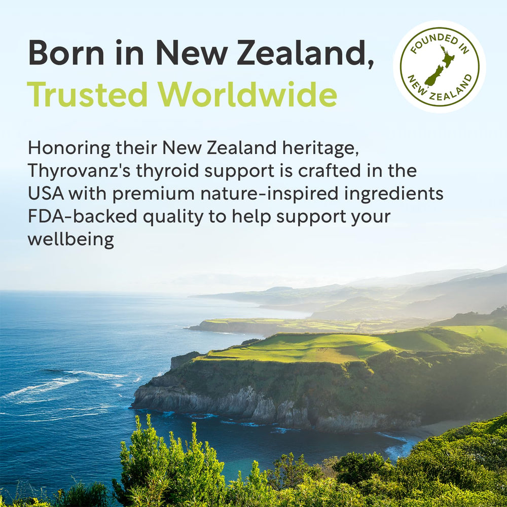 Label showing cGMP and Made in USA certification for THYROVANZ thyroid support complex