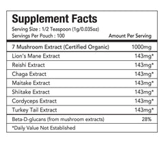 Packaging of Tiger 7 Mushroom Powder Extract, 3.5oz (100g)