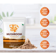 Pouring Tiger 7 Mushroom Powder into a scoop