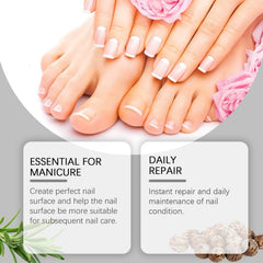 Drop of cuticle oil on nail shows quick absorption.