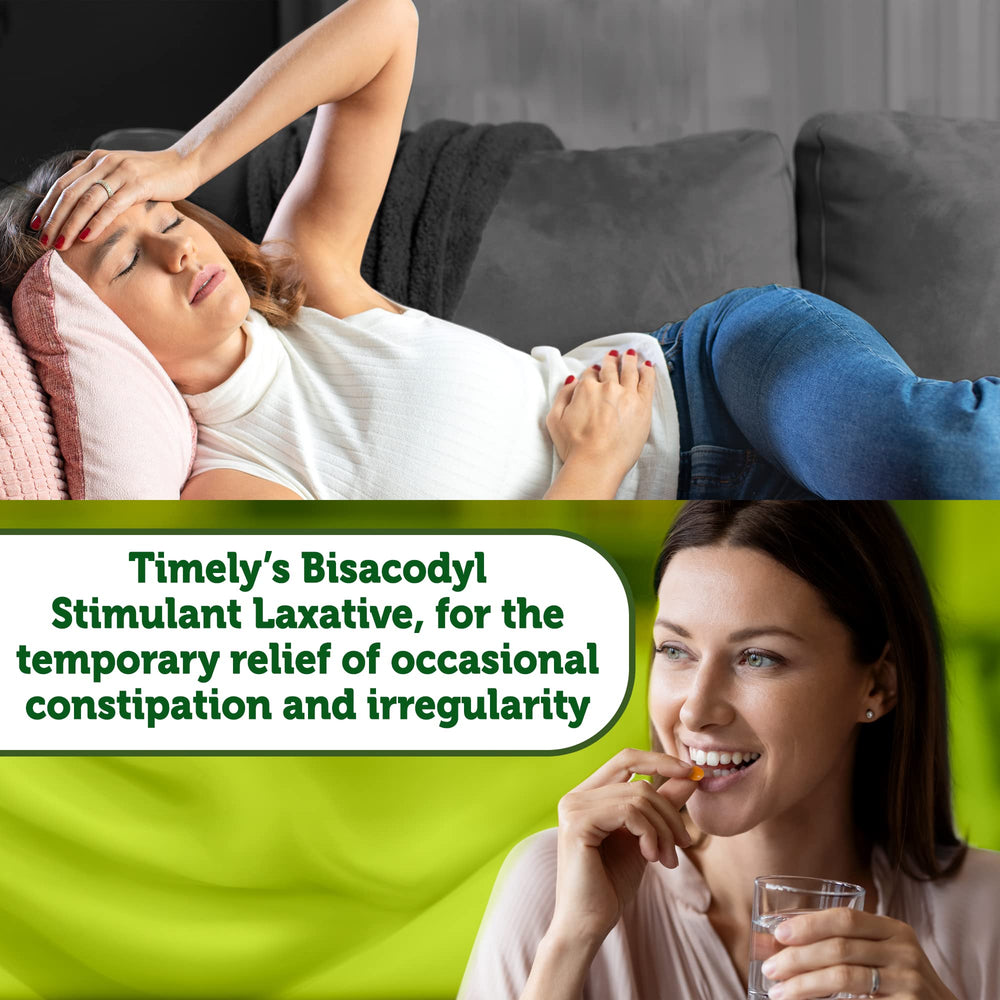 TIME-CAP LABS Timely bisacodyl packaging label communicates simple, reliable use.