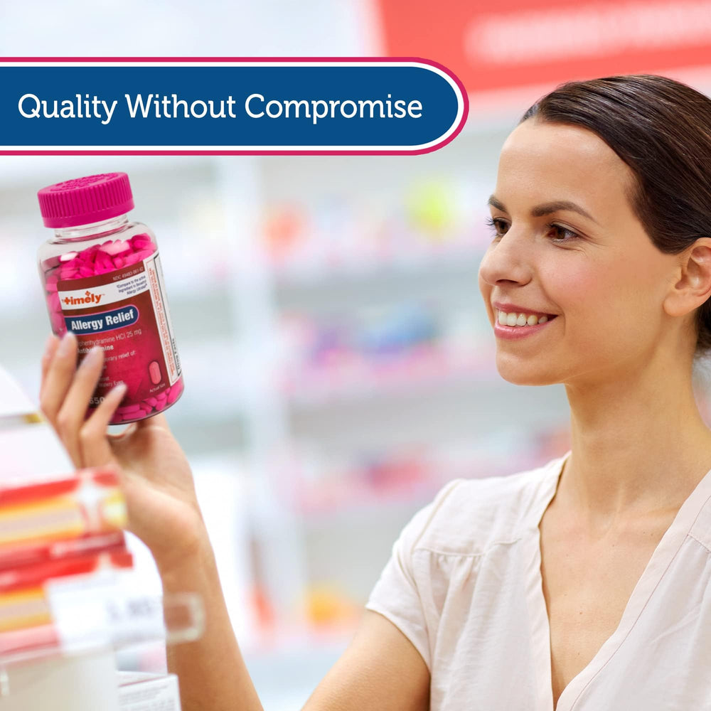 Timely Allergy Relief caplets in a first-aid kit ready for allergy or cold symptoms.