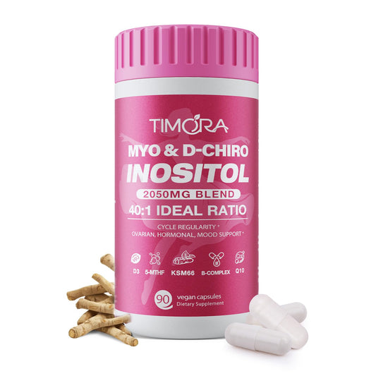 Timora 10-in-1 inositol bottle and capsules