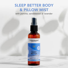 Tisserand Sleep Pillow Mist spraying onto bed linen to create a soothing sleep space.