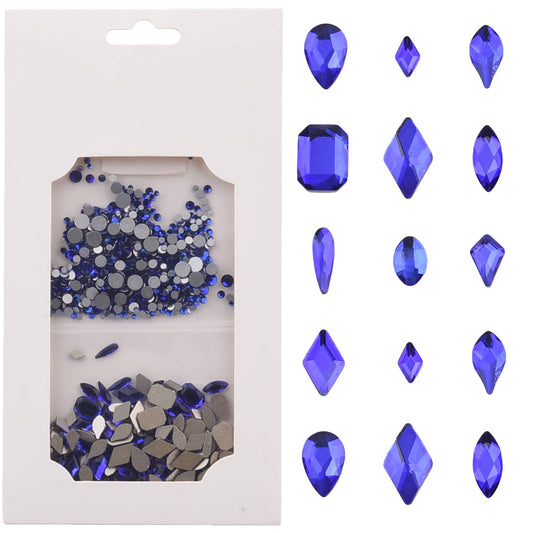 Tisslan blue flatback crystals in varied shapes for long-lasting nail artistry