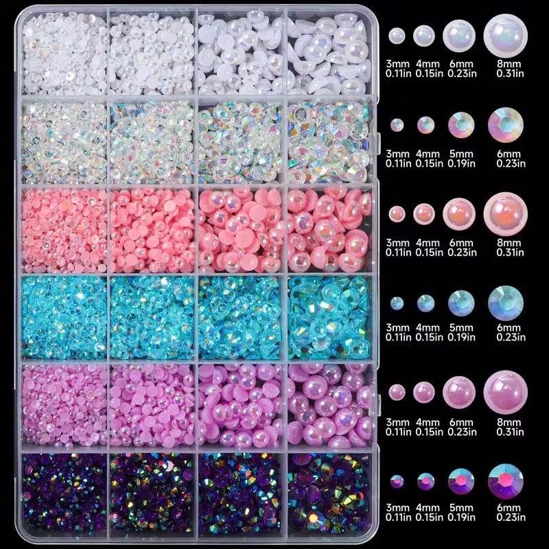 Tiwnefua 24Grid resin rhinestones in mixed sizes for versatile nail art designs.
