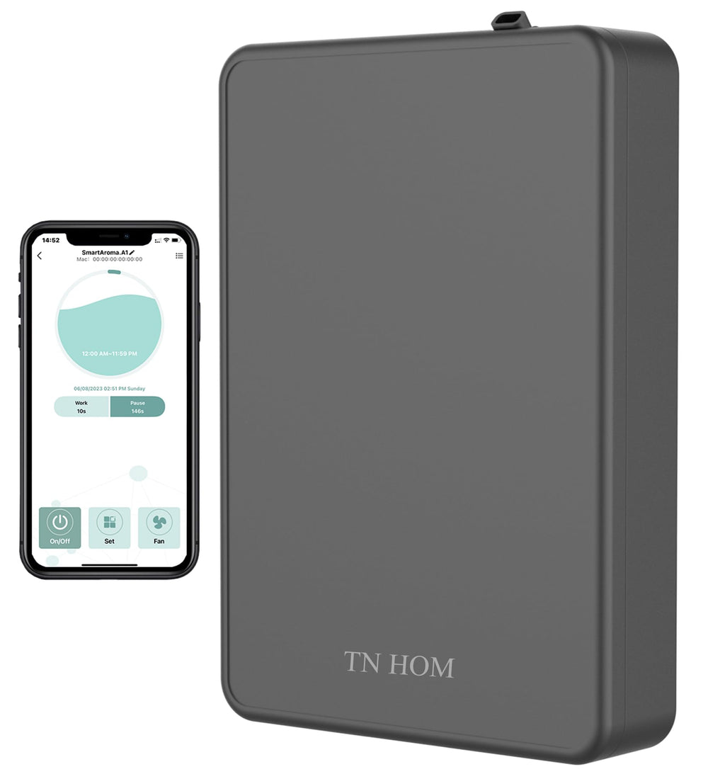 TN HOM smart Bluetooth scent air machine front view highlighting large-room diffusion for homes and offices.