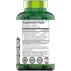 Back label showing supplement facts for Boswellia Serrata capsules