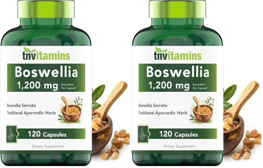 Boswellia Serrata capsules bottle front view – 1200 mg pack of 2