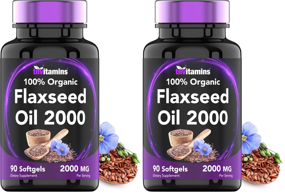 Hero image of tnvitamins Organic Flaxseed Oil Softgels: 2000 mg per serving, 90 softgels, pack of 2