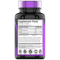 Front bottle view showing 2000 mg per serving and 90 softgels per bottle