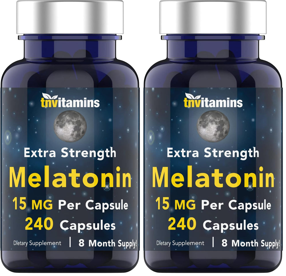 tnvitamins Melatonin 15 mg capsule bottle for sleep support.