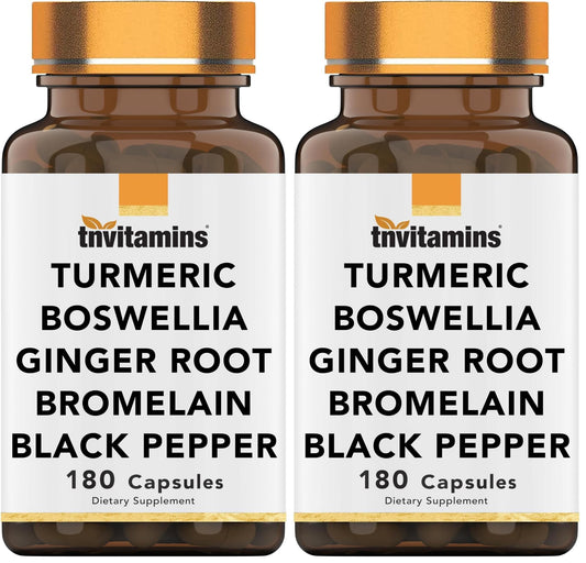 tnvitamins Joint-Ease Turmeric & Boswellia Complex bottle 180 capsules – USA-made, pack of 2