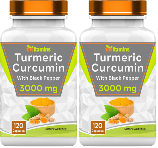 Front view of TNVitamins Turmeric Curcumin Capsules with Black Pepper bottle - 3000 mg per serving
