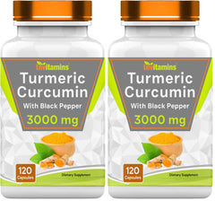 Front view of TNVitamins Turmeric Curcumin Capsules with Black Pepper bottle - 3000 mg per serving
