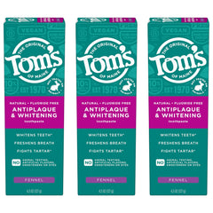 Tom’s of Maine Antiplaque and Whitening Fluoride Free Toothpaste fennel flavor 4.5 oz – 1 of 3-pack