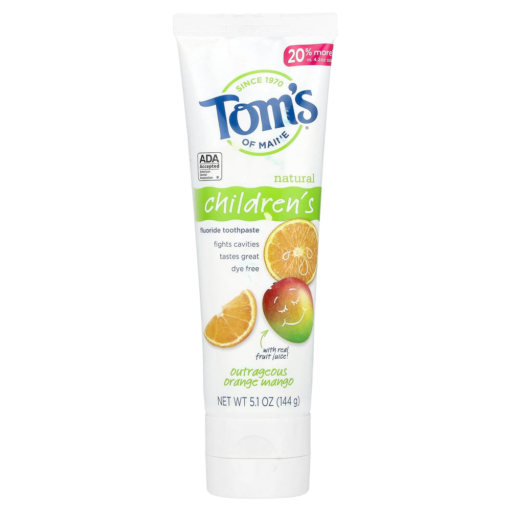 Front view of Tom's of Maine Kids Fluoride Toothpaste in Outrageous Orange Mango 5.1 oz