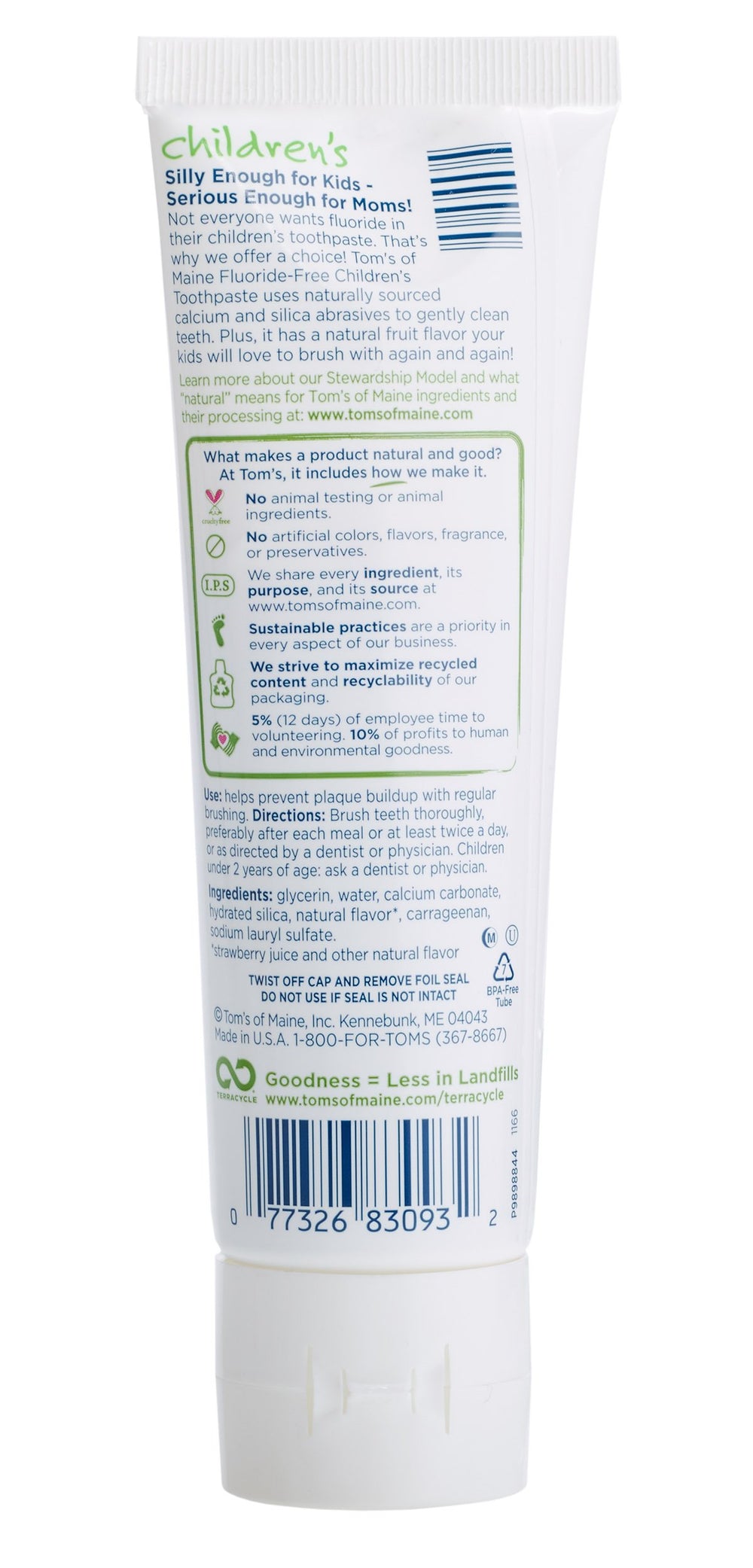 Close-up of fluoride-free kids toothpaste tubes