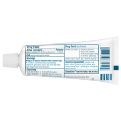 Close-up of Tom's of Maine toothpaste label Fresh Mint and 3 oz tube