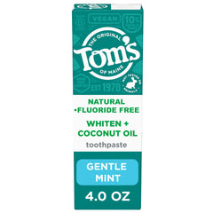 Front view of Tom's of Maine Whiten Plus Coconut Oil Fluoride Free Toothpaste 4 oz