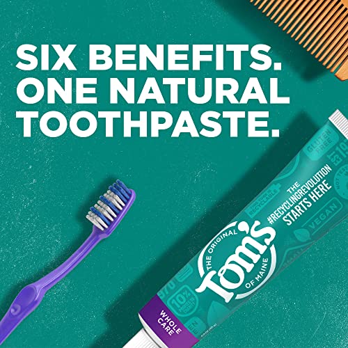 Back view of Tom's of Maine Whole Care Peppermint toothpaste 3-pack packaging