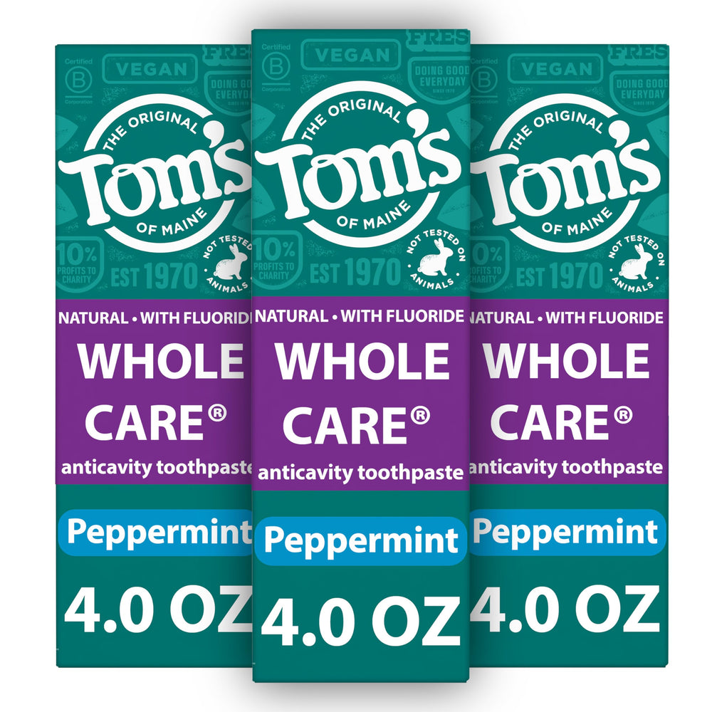 Tom's of Maine Whole Care Peppermint toothpaste 4 oz 3-pack front view