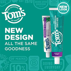 Three 4 oz tubes of Tom's of Maine Whole Care Peppermint toothpaste side view