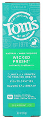 Front label of Toms of Maine Wicked Fresh Spearmint Ice AC Toothpaste 4 oz