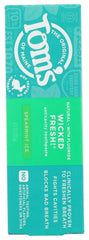 Back panel with benefits and ingredients of Toms of Maine toothpaste