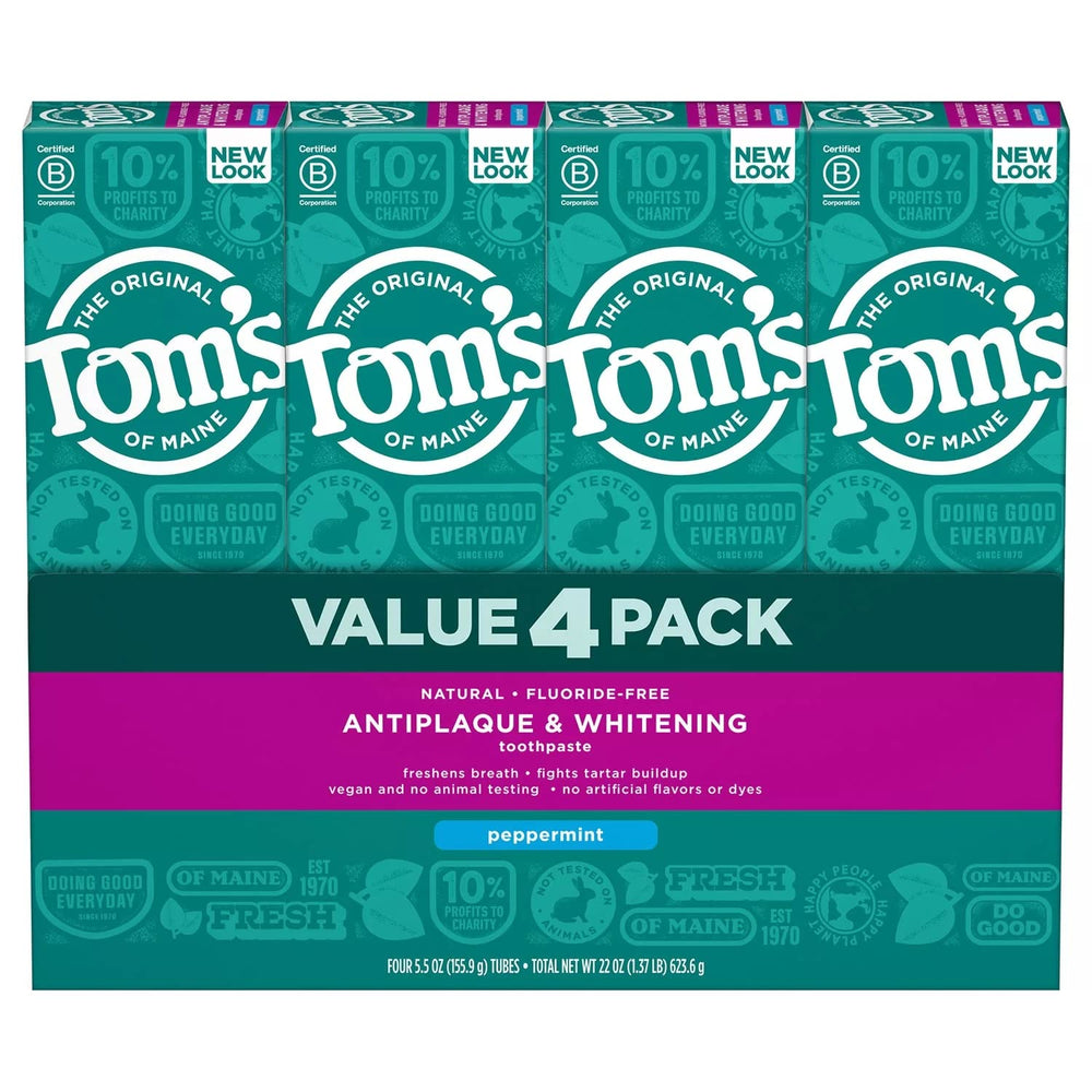 Close-up of Tom's of Maine fluoride-free toothpaste with peppermint flavor