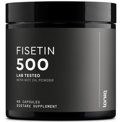Toniiq Fisetin 500mg bottle front shows premium packaging for daily wellness support