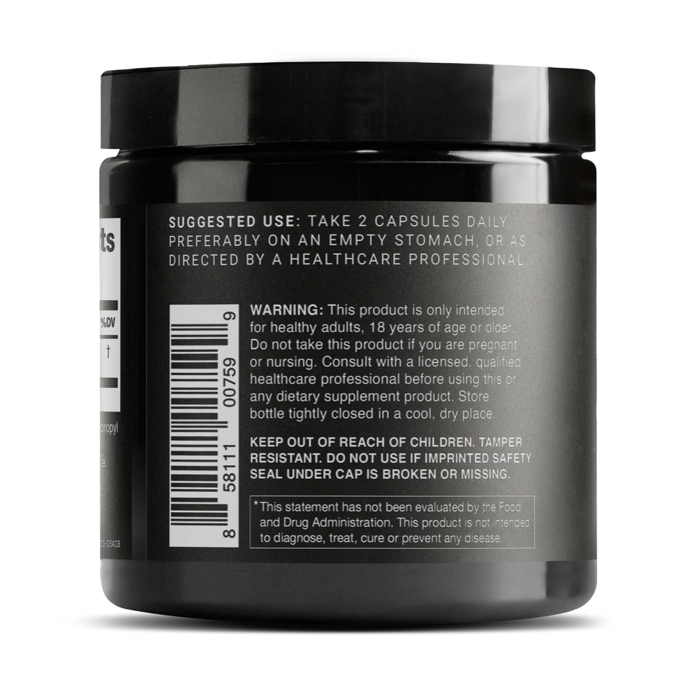 Label close-up of Toniiq Glutathione 1000mg capsules