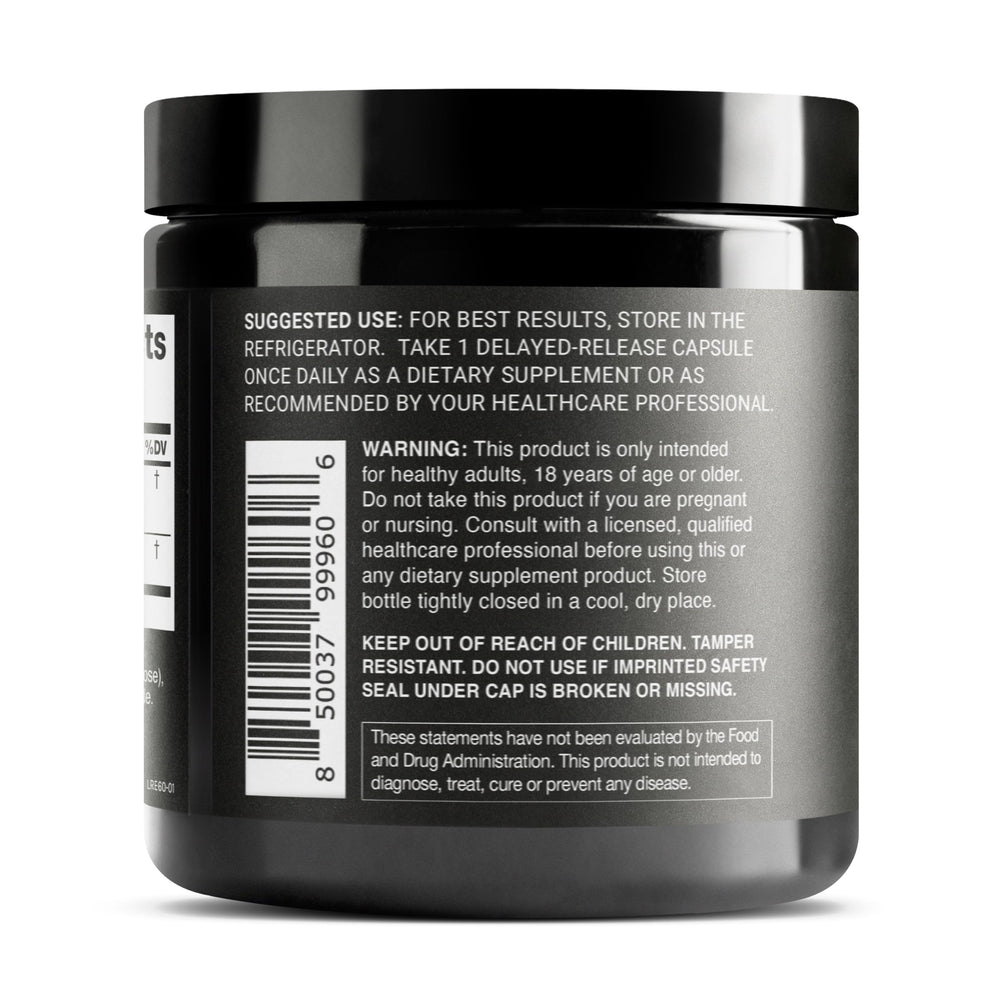 Back nutrition facts panel of the bottle