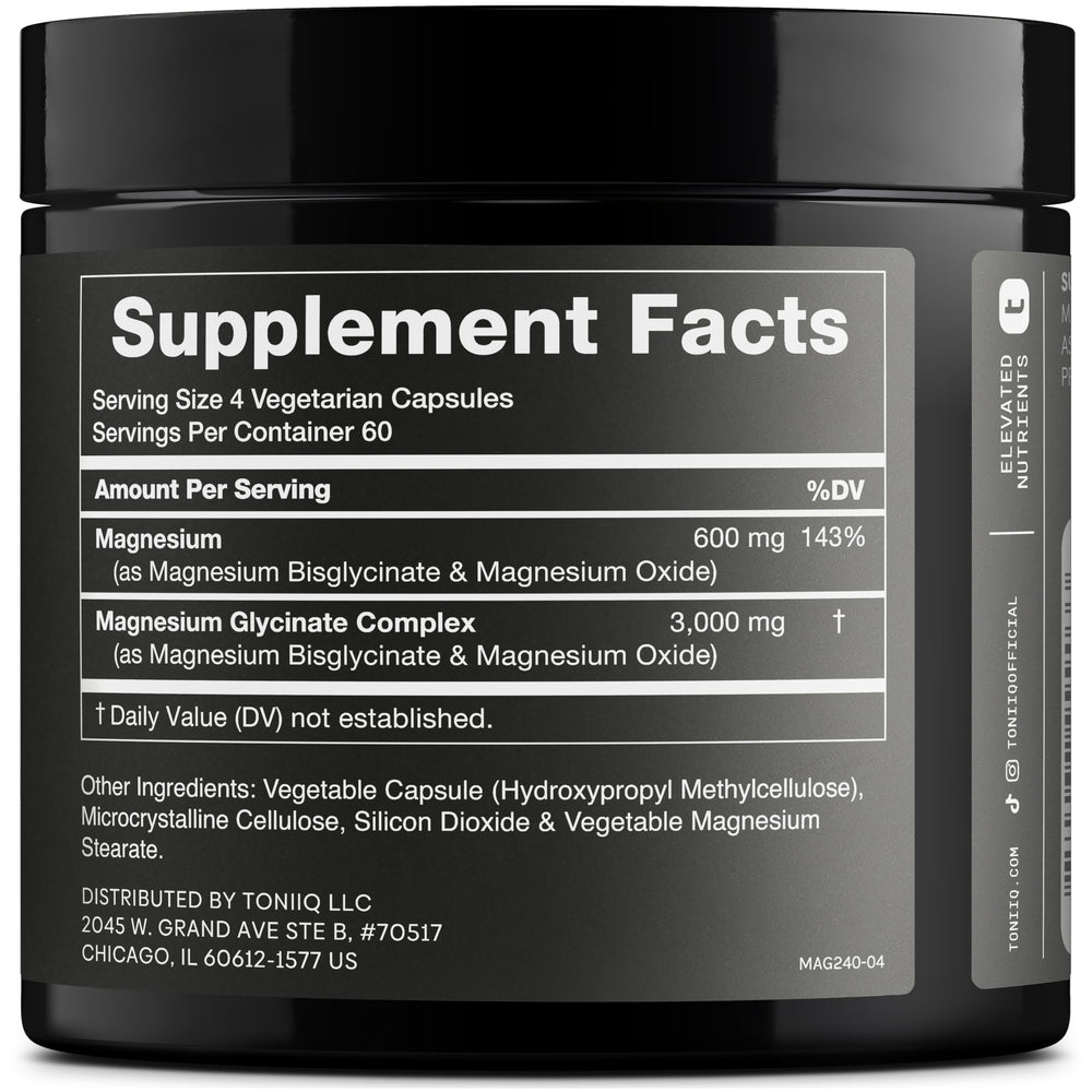 Close-up of label showing 600mg elemental magnesium per serving